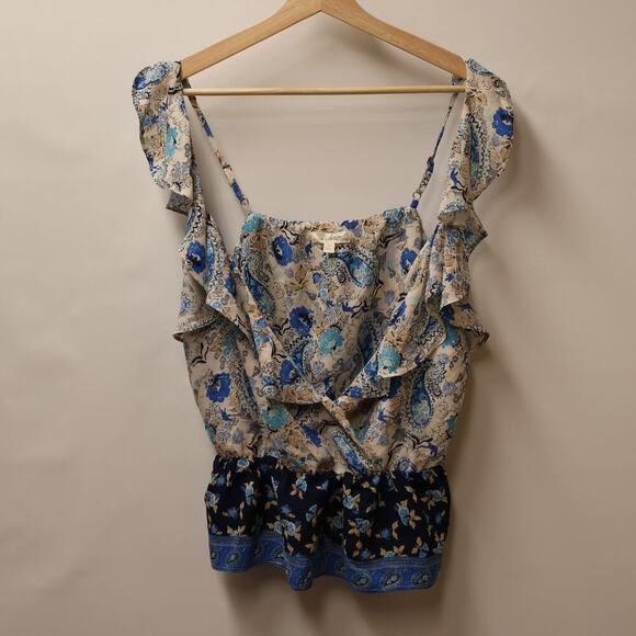 Nine Britton Tops - Nine Britton NWT Women Size M Blue Floral Cami Top Ruffles Snap Front Skirted